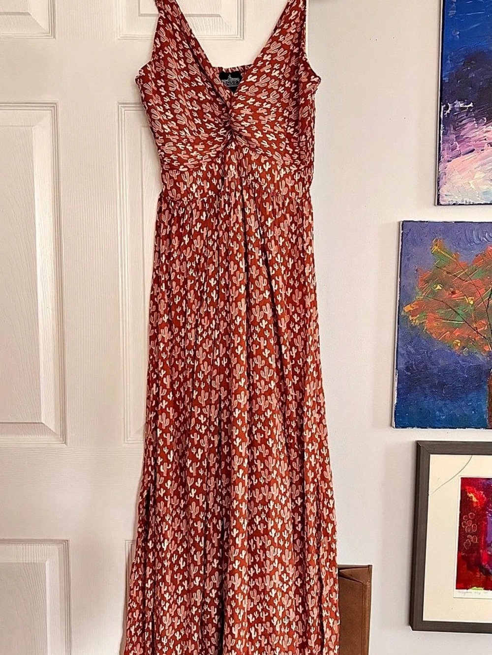 Angie Cactus Print Twist Front Maxi Dress Red & White